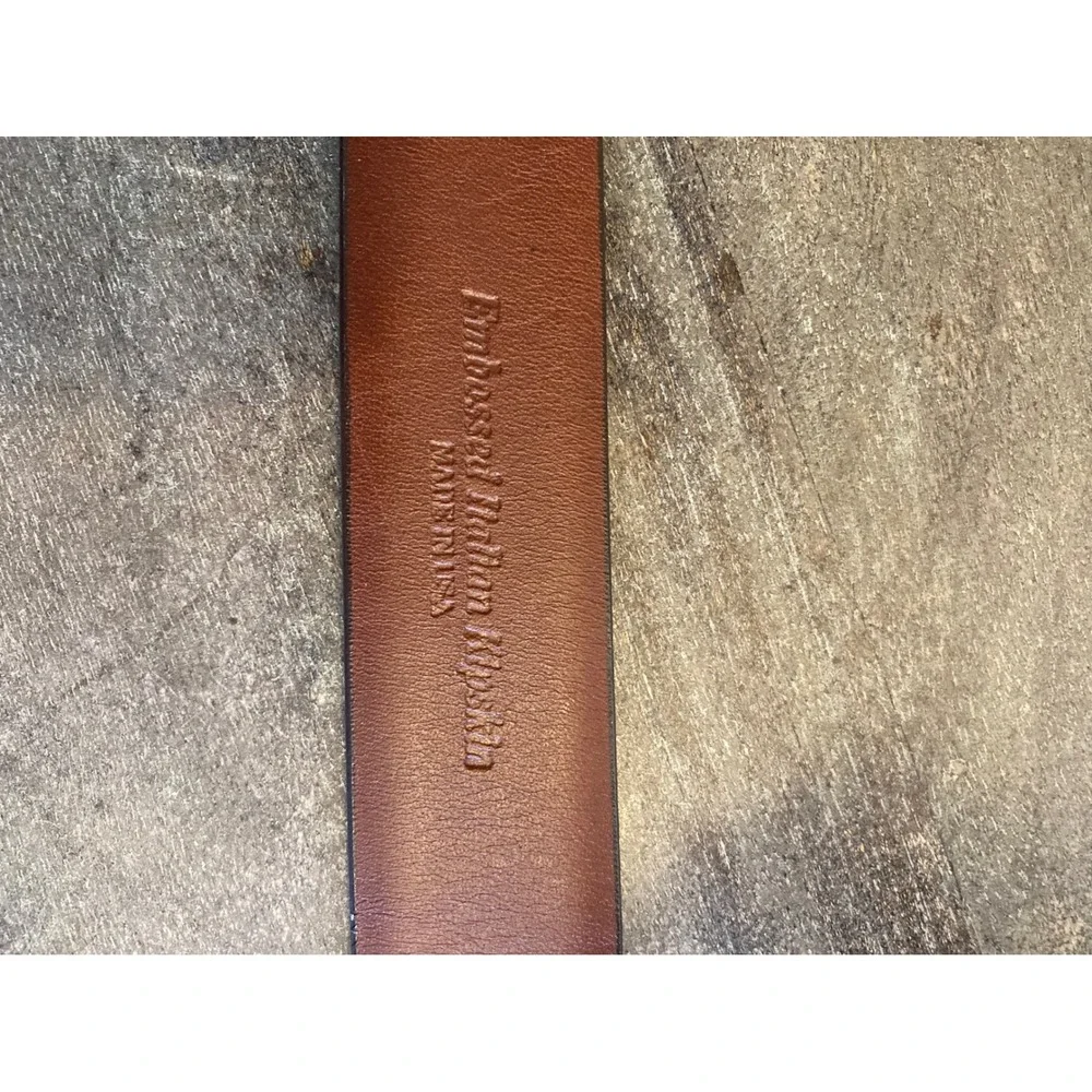 Torino Mens Belt 44 Cognac Brown Embossed Italian Kipskin Leather Made in USA